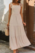 Perfee Tie Shoulder Smocked Tiered Dress